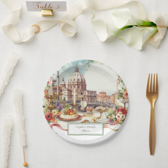 Assiettes En Carton Elégante Italie invitation Dîner Mariage en Italie (Mariage)