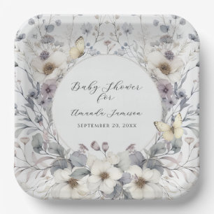 Assiettes En Carton Élégante Lavande Florale en Bébé Blanc Fille Douch