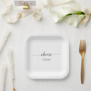Assiettes En Carton Élégante lettre noire stylée Cheers événement fête