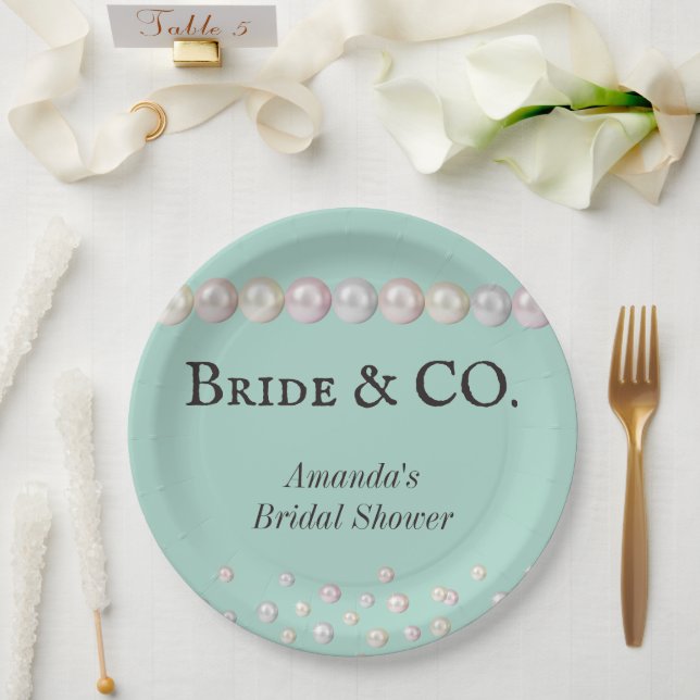 Assiettes En Carton Elégante Mariée & Co Turquoise Blue Pearl Fête des (Mariage)