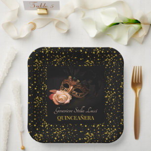 Assiettes En Carton Elégante mascarade et Rose blanche