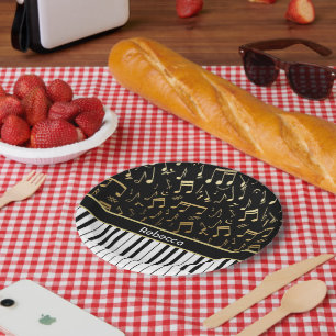 Assiettes En Carton Élégante musique dorée note touches de piano