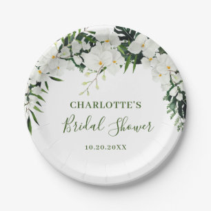 Assiettes En Carton Elégante Orchidée blanche Fête des mariées florale