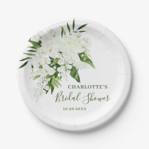 Assiettes En Carton Elégante Orchidée blanche Fête des mariées florale