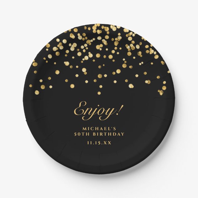 Assiettes En Carton Elégante Parties scintillant Black & Gold 50e anni (Devant)