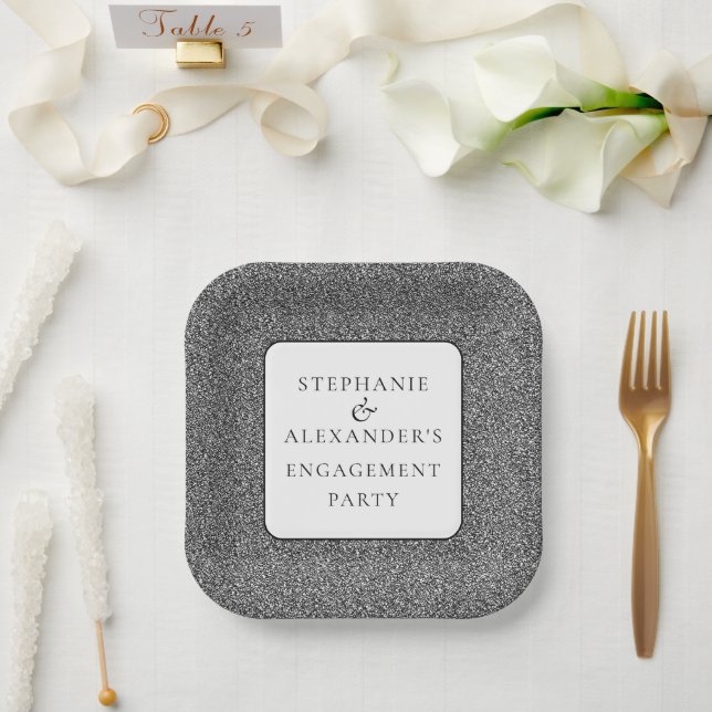Assiettes En Carton Élégante Parties scintillant en argent Noms de la  (Mariage)