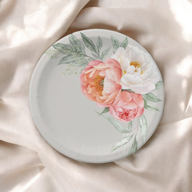 Assiettes En Carton Elégante Pêche et Aquarelle d'ivoire Florale (Créateur téléchargé)