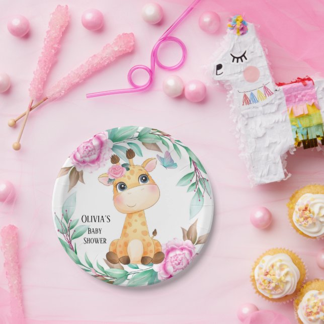 Assiettes En Carton Elégante Peony rose et une jolie Giraffe personnal (Fête)