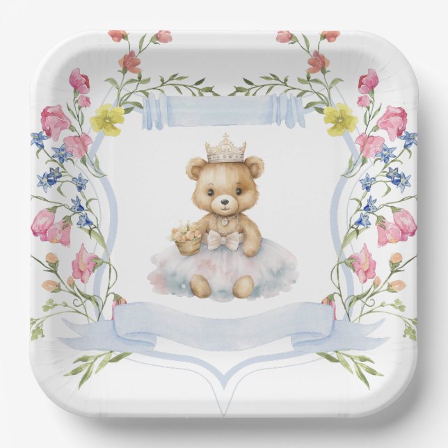 Assiettes En Carton Elégante Petite Princesse Ours Baby shower Royal (Recto)