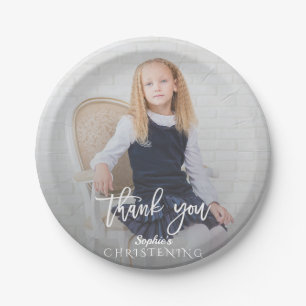 Assiettes En Carton Elégante Photo Girl Gold Cross Christening