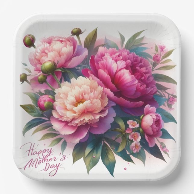 Assiettes En Carton Élégante Pies Roses Mère's Day Papier Plaque (Recto)
