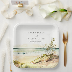 Assiettes En Carton Elégante Plage de la côte Dusky Mariage de la mer