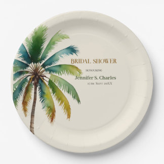 Assiettes En Carton Elégante plage de Palm Tree douche de couleur beig