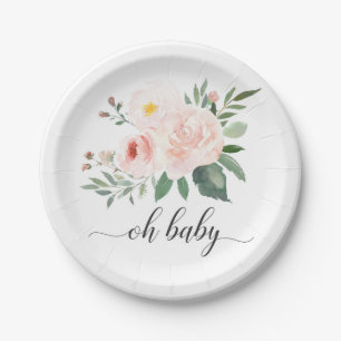 Assiettes En Carton Élégante plaque de Baby shower de fleurs roses