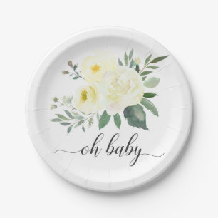Assiettes En Carton Élégante plaque de Baby shower de Floral Jaune