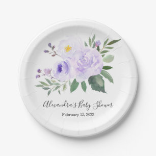 Assiettes En Carton Élégante Plaque de Baby shower Floral Purple