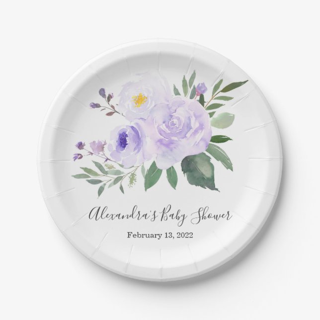Assiettes En Carton Élégante Plaque de Baby shower Floral Purple (Devant)