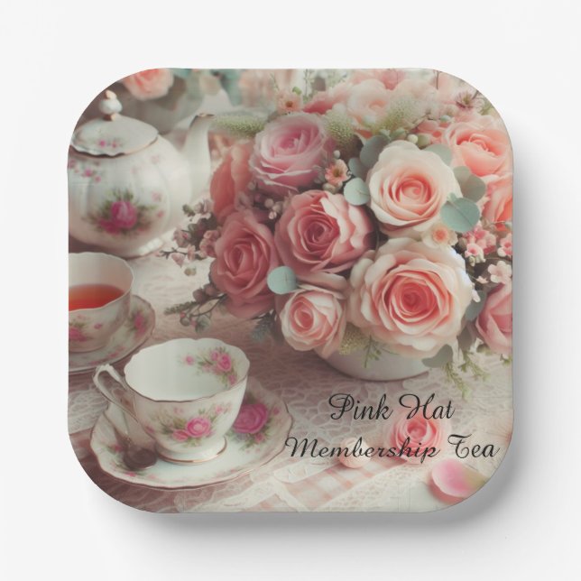 Assiettes En Carton Élégante plaque de papier à thé rose (Recto)