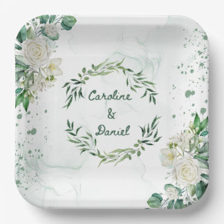 Assiettes En Carton Élégante plaque de papier Mariage à eau verte