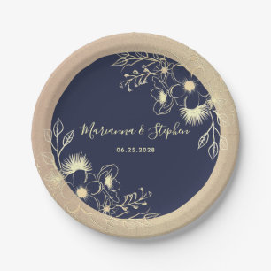 Assiettes En Carton Élégante plaque de papier Mariage bleu marine