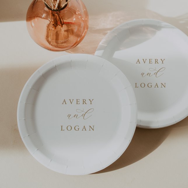 Assiettes En Carton Élégante plaque de papier Mariage de script Gold (Créateur téléchargé)