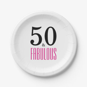 Assiettes En Carton Élégante plaque de papier rose 50e anniversaire