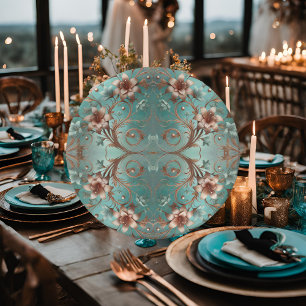 Assiettes En Carton Élégante plaque en cuivre et en papier turquoise