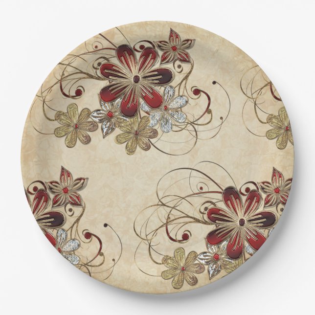 Assiettes En Carton Élégante plaque en papier Poinsettia de Noël (Devant)