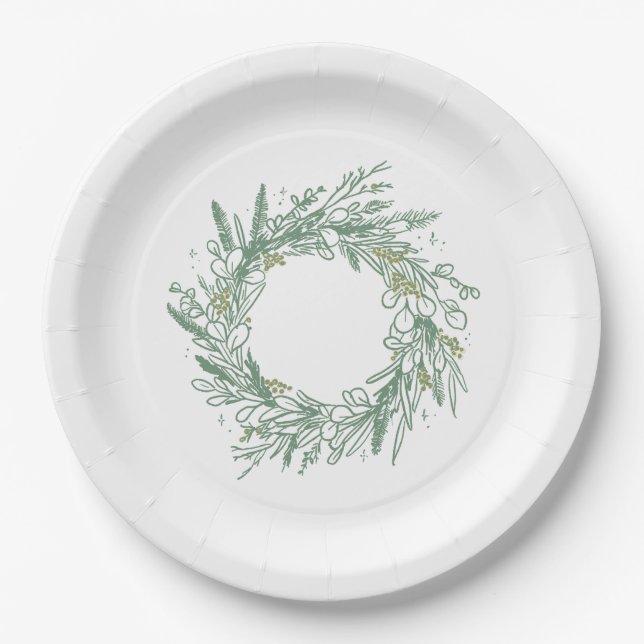 Assiettes En Carton Élégante plaque en papier vert d'hiver en métal (Devant)