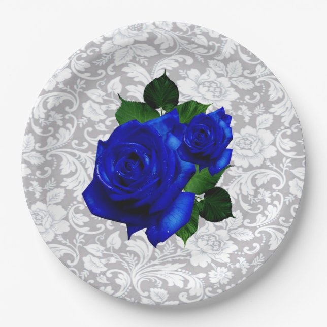 Assiettes En Carton Élégante plaque papier Mariage Rose Bleu (Devant)