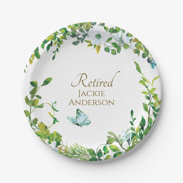 Assiettes En Carton Élégante Plaques de la partie RETRAITE botanique (Devant)