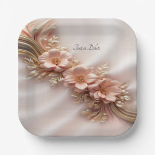 Assiettes En Carton Élégante Platine en papier floral de Pêche orange
