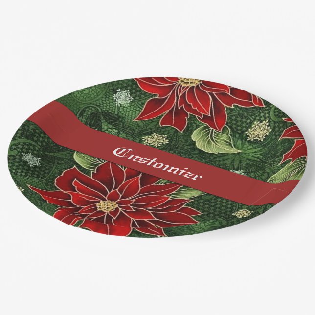Assiettes En Carton Élégante Poinsettia de Noël (Angle)