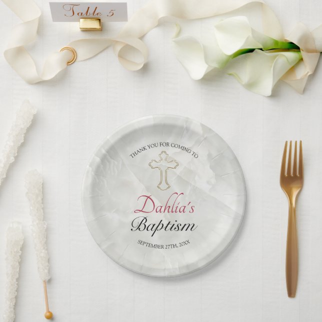 Assiettes En Carton Elégante Réception Baptême Bébé en Marbre Or (Mariage)