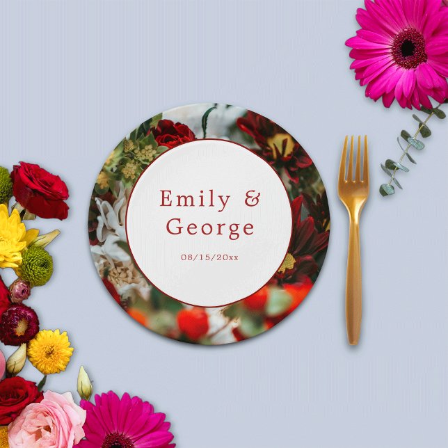 Assiettes En Carton Élégante roses rouges fleurs fleurs fleurs Mariage (Créateur téléchargé)