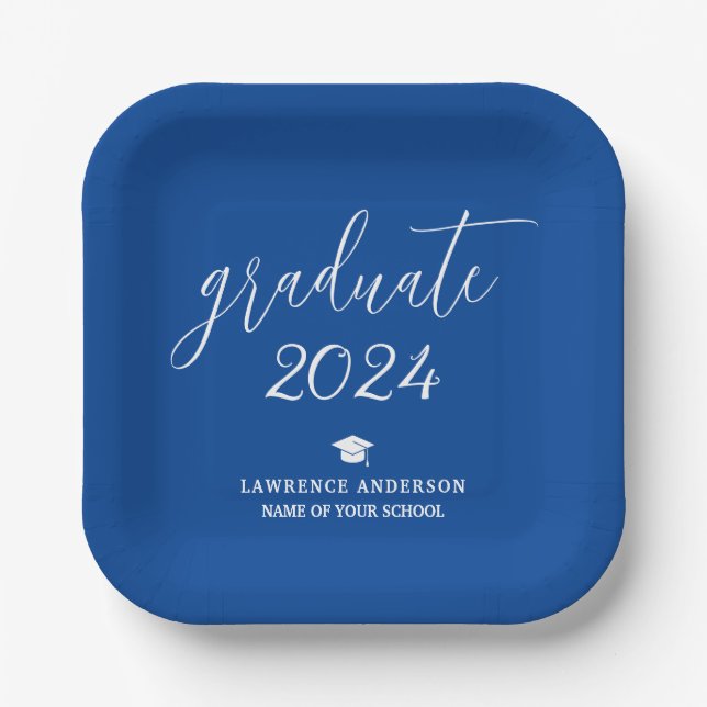 Assiettes En Carton Élégante Royal Blue 2024 Graduate Graduate Party (Recto)