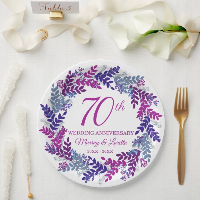 Assiettes En Carton Élégante Soirée de 70e anniversaire rose (Mariage)