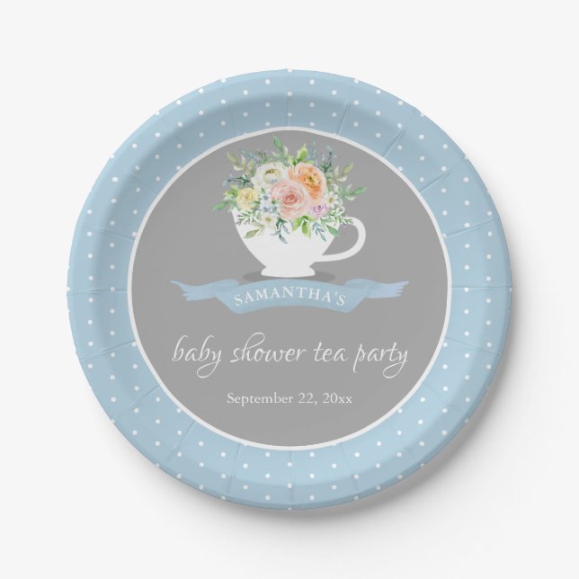 Assiettes En Carton Elégante Teacup Floral Teacup Baby shower Tea Part (Devant)