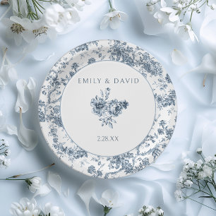 Assiettes En Carton Élégante toile Florale Bleue Française Gravée
