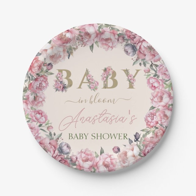 Assiettes En Carton Élégante tourbe florale en Baby shower fleuri (Devant)