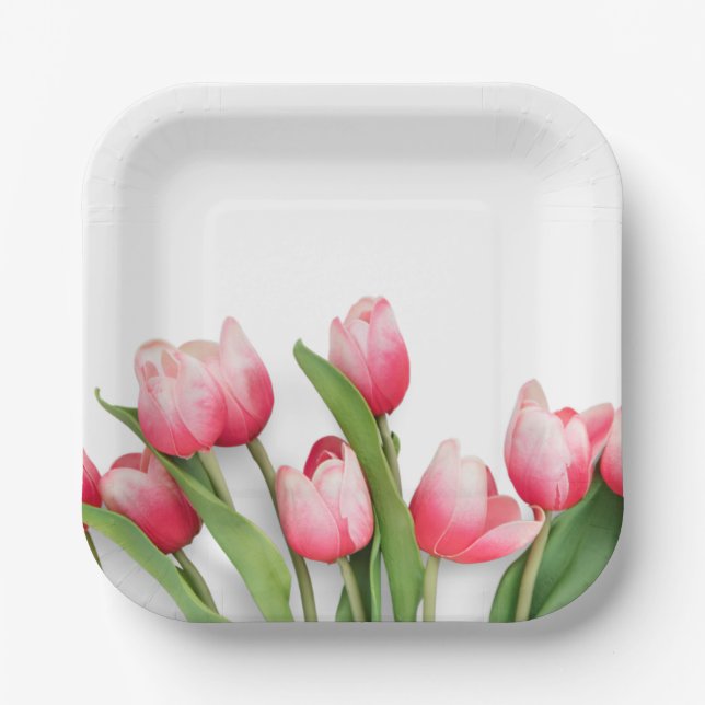 Assiettes En Carton Élégante Tulipe rose de printemps florale (Recto)
