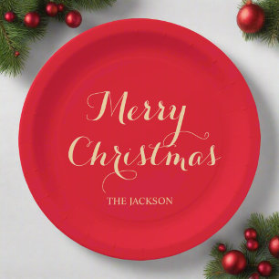 Assiettes En Carton Élégante typographie de script Joyeux Noël Rouge