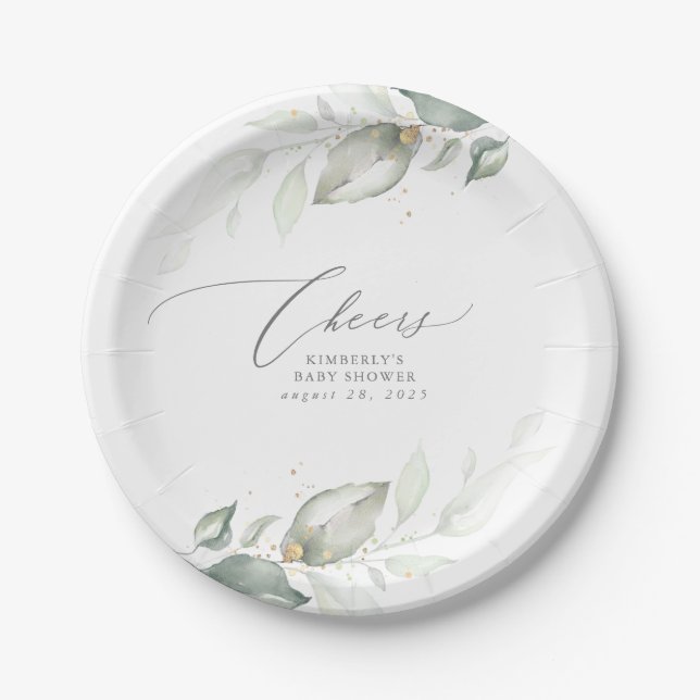 Assiettes En Carton Elégante verdure Aquarelle Baby shower Dreamy (Devant)