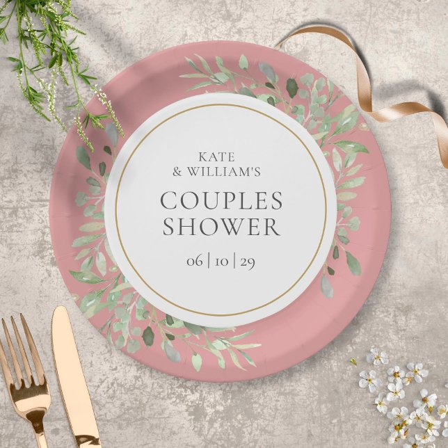 Assiettes En Carton Elégante Verdure Or Dusty Rose Couples Douche (Créateur téléchargé)