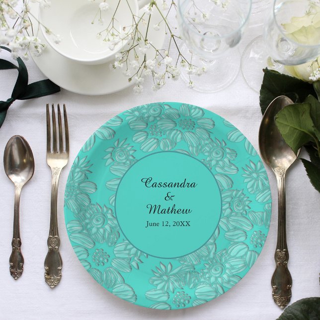 Assiettes En Carton Élégantes marguerites en Mariage Turquoise (Elegant Daisies in Turquoise Wedding Paper Plates)