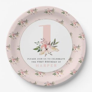 Assiettes En Carton Élégantes plaques de papier d'anniversaire fleurie