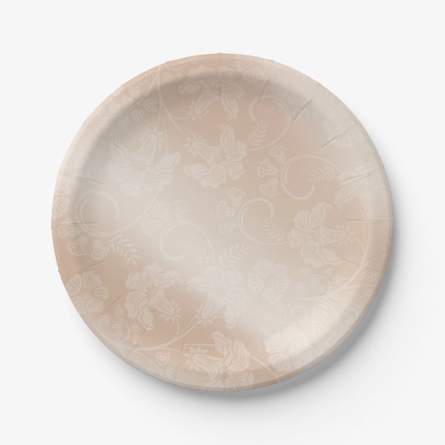 Assiettes En Carton Élégantes plaques de papier floral Mariage ivoire (Devant)
