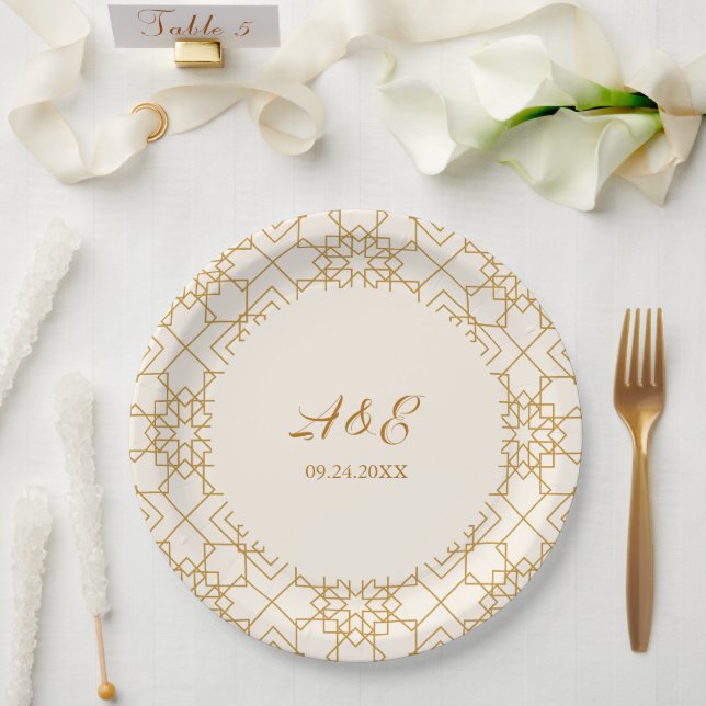 Assiettes En Carton Élégantes Plaques en papier Mariage crème et or (Mariage)