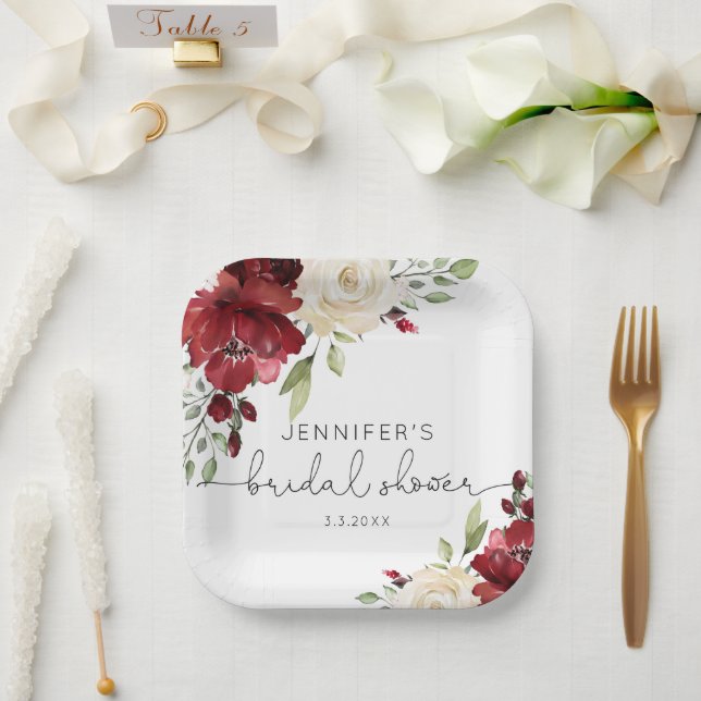 Assiettes En Carton Élégantes serviettes mariages de automne bordeaux (Mariage)
