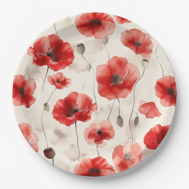 Assiettes En Carton Élégants pavots motifs serviettes (Devant)